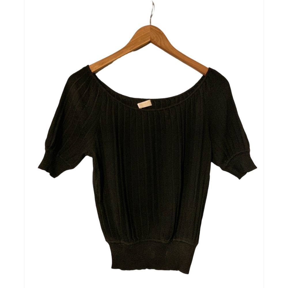 Valentino Roma 100% fine wool pleats short sleeves knit sweater Sz 4 40 XS